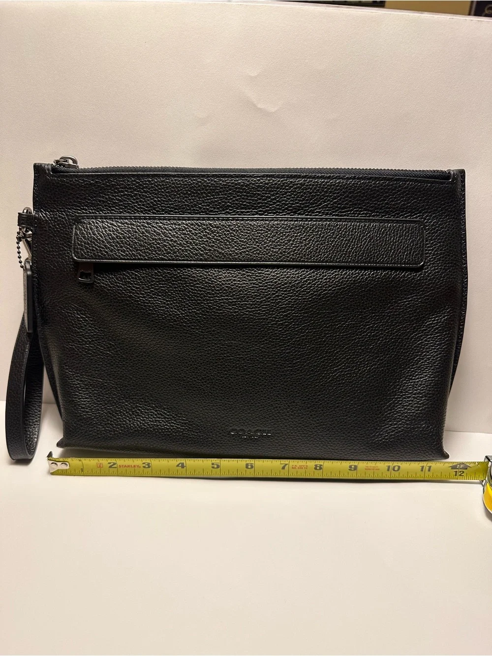 Oversized Black Leather Wristlet Clutch Bag